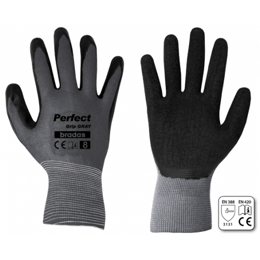 Bradas Rękawice ochronne perfect grip gray lateks rozmiar 10 -zdjęcie numer 1