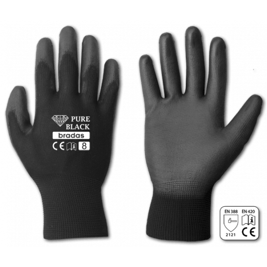 Bradas Rękawice ochronne pure black poliuretan rozmiar 7 -zdjęcie numer 1