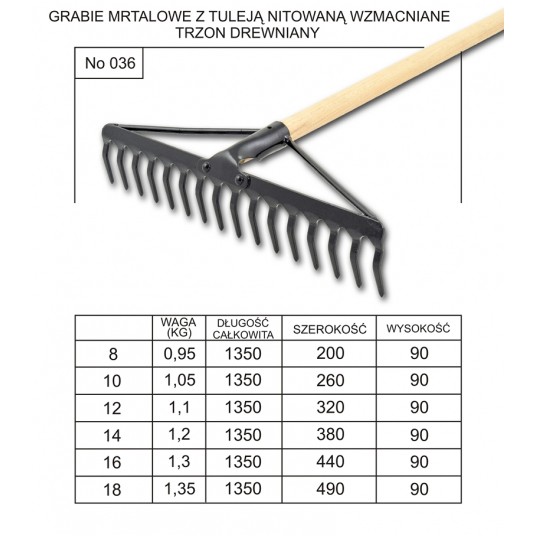 Walk. Grabie metalowe 8 nitowane wzmacniane trzon drewniany -zdjęcie numer 1