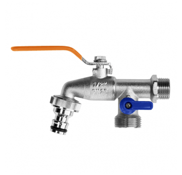 Bradas Kran kulowy 1/2" 2 x końcówka gz3/4" + nypel mosiądz niklowany