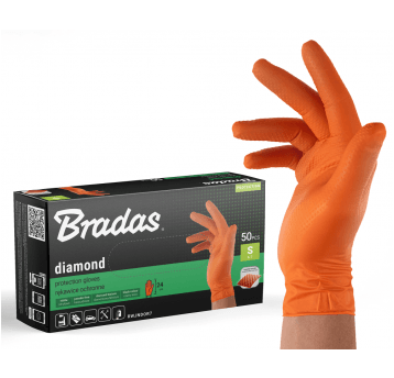 Bradas Rękawice ochronne DIAMOND nitrylowe S rozm. 6-7 - pomarańczowe 50 szt.