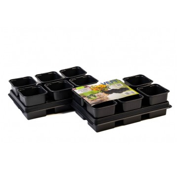 Vefi Doniczka kwadratowa 8cm + 2 tace tb 808/6 czarne