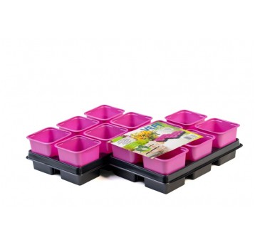 Vefi Doniczka kwadratowa 8cm + 2 tace tb 808/6 różowe