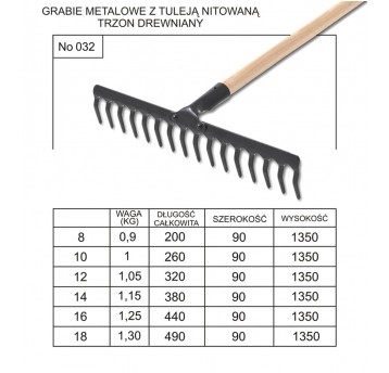 Walk. Grabie metalowe 8 nitowane trzon drewniany